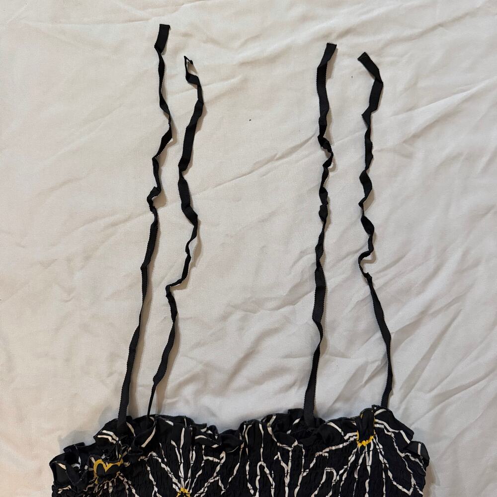 Anna Sui Anthropologie Silk Tie Straps Floral Dress Small S Black Smocked - Picture 8 of 13